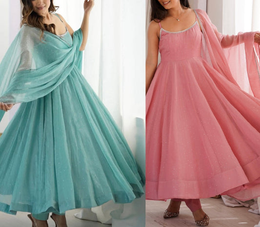 Crunchy Silk Anarkali, Pant & Dupatta Set