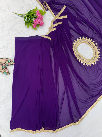 PARTY WEAR GEORGETTE READY MADE LACE BORDER SAREE