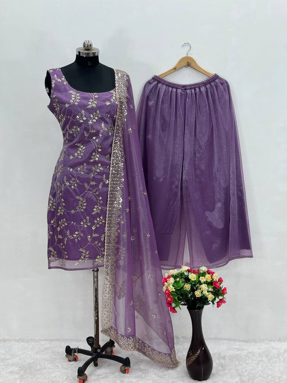 Heavy Jimy Silk Organza Embroidered 3-Piece Suit Set With Dupatta