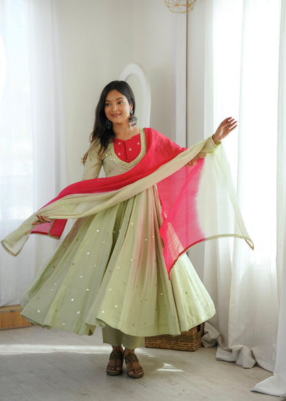 Roman Silk Anarkali, Bottom & Dupatta Set