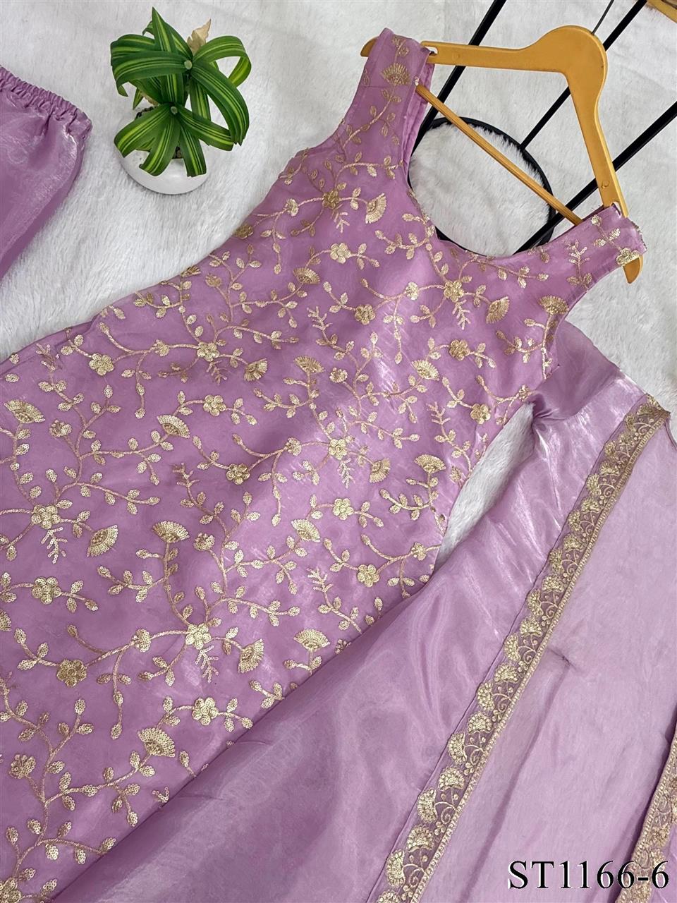 Premium Jimmy Silk Embroidered Kurti Palazzo Set With Koti
