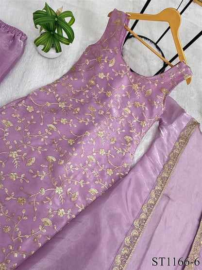 Premium Jimmy Silk Embroidered Kurti Palazzo Set With Koti