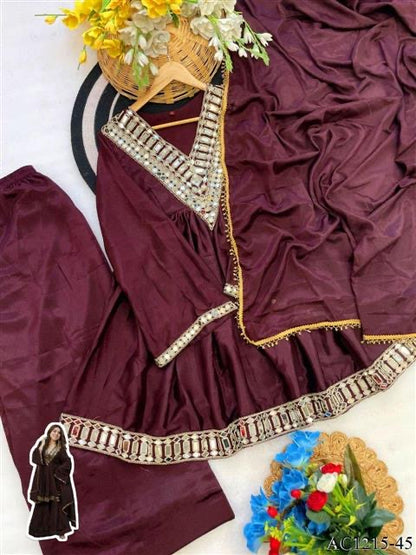 Premium Soft Chinon Mirror Work Palazzo Set With Dupatta