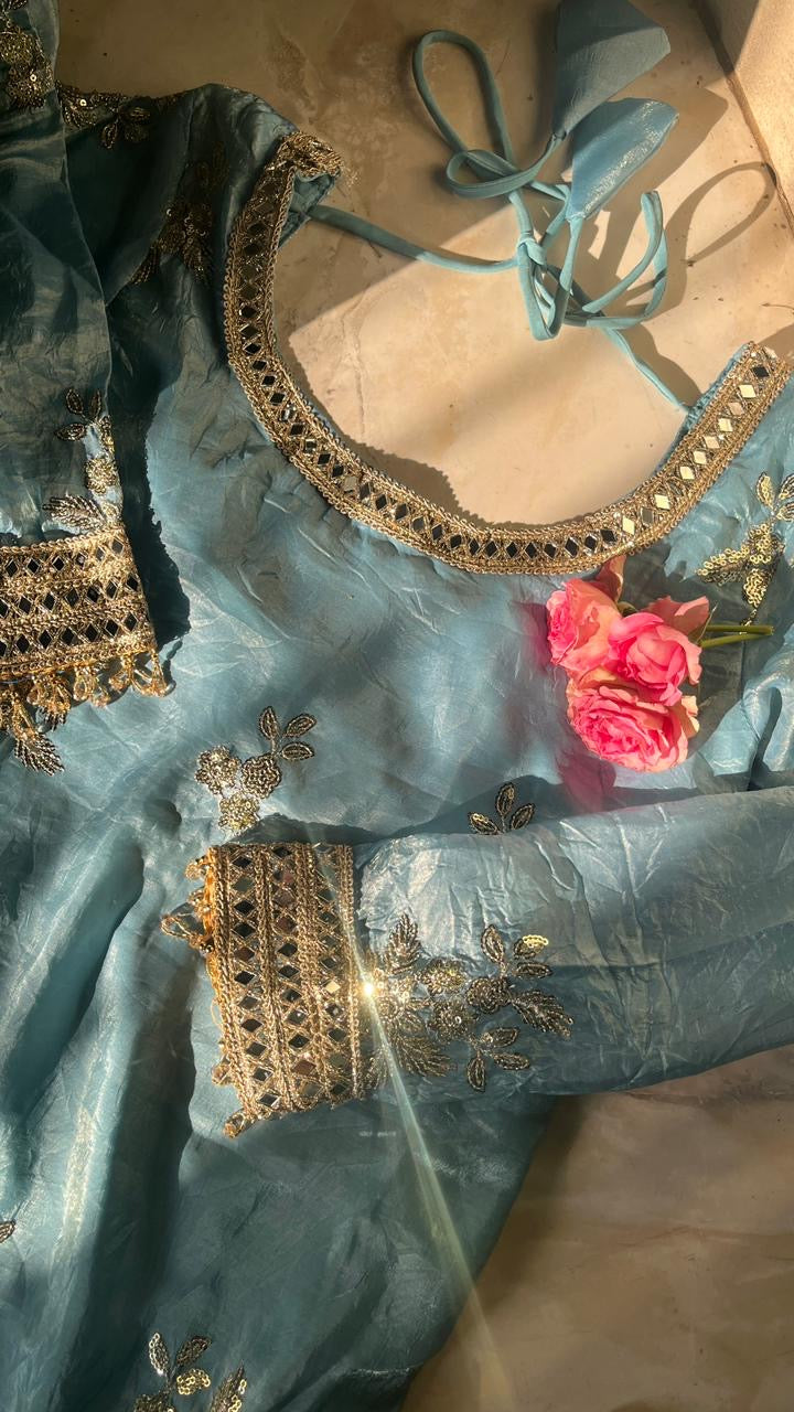 Premium Fendy Silk Mirror Work Plazo Set with Dupatta