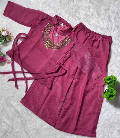 Premium Crunchy Silk Co-Ord Set With Shirt & Plazzo