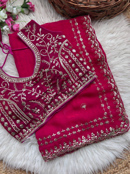 Beautiful Sequence work  Soft Fandy Silk  along with Full Stitched Blouse