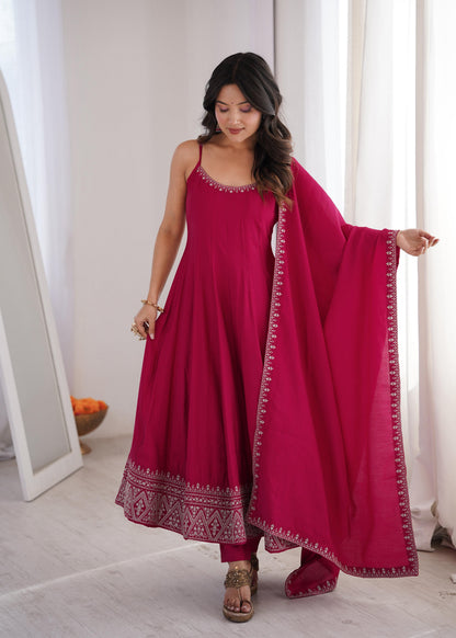 PURE ROMANSILK CHANDERI FABRIC FULLY FLARE ANARKALI