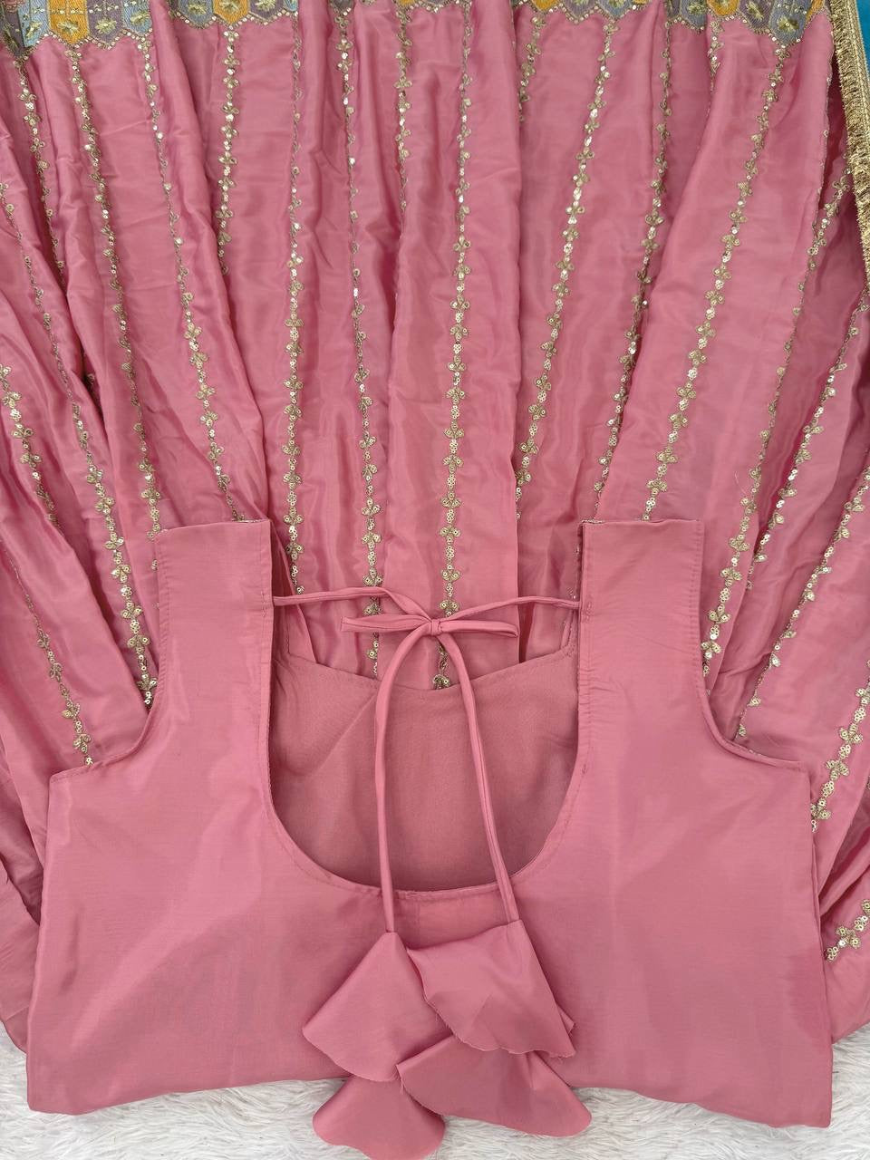 Premium Chinon Silk Thread & Sequence Anarkali Set With Tabby Organza Dupatta