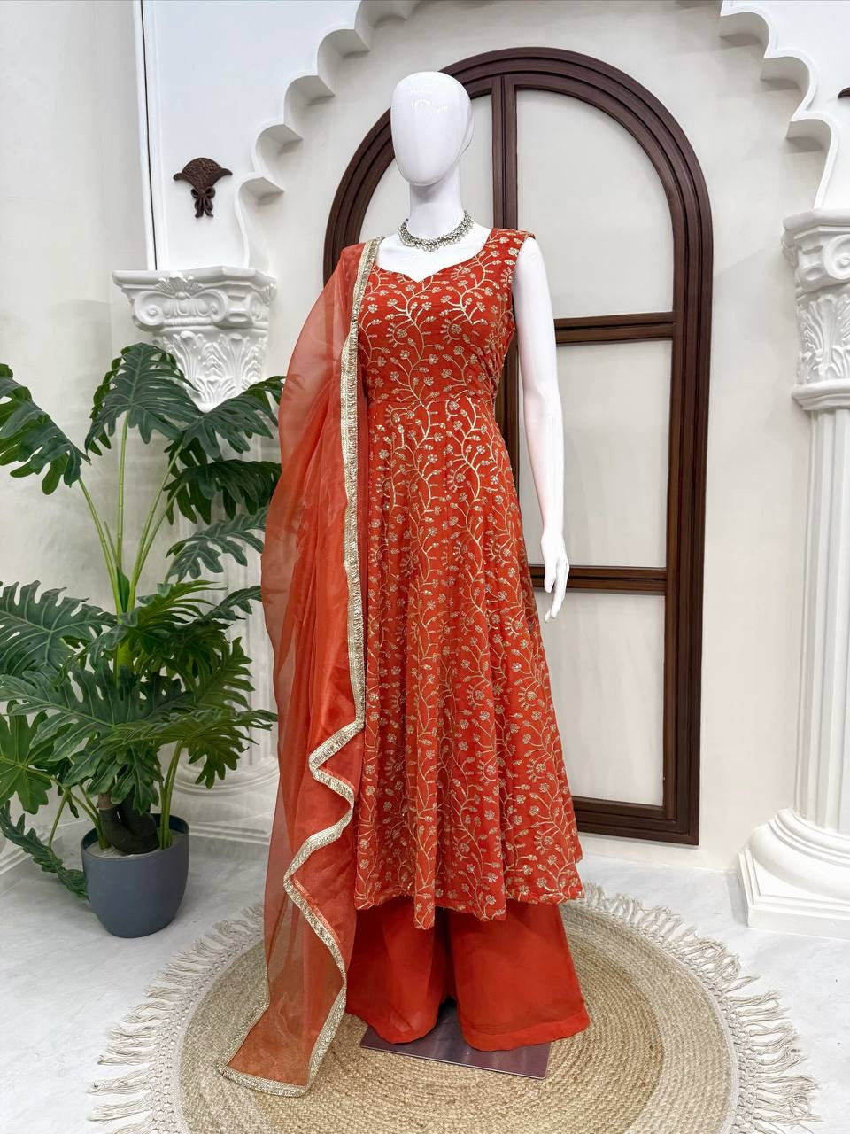 Elegant Gown Plazzo Set – Faux Georgette Festive Wear
