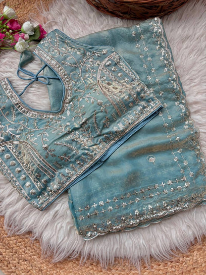 Beautiful Sequence work  Soft Fandy Silk  along with Full Stitched Blouse