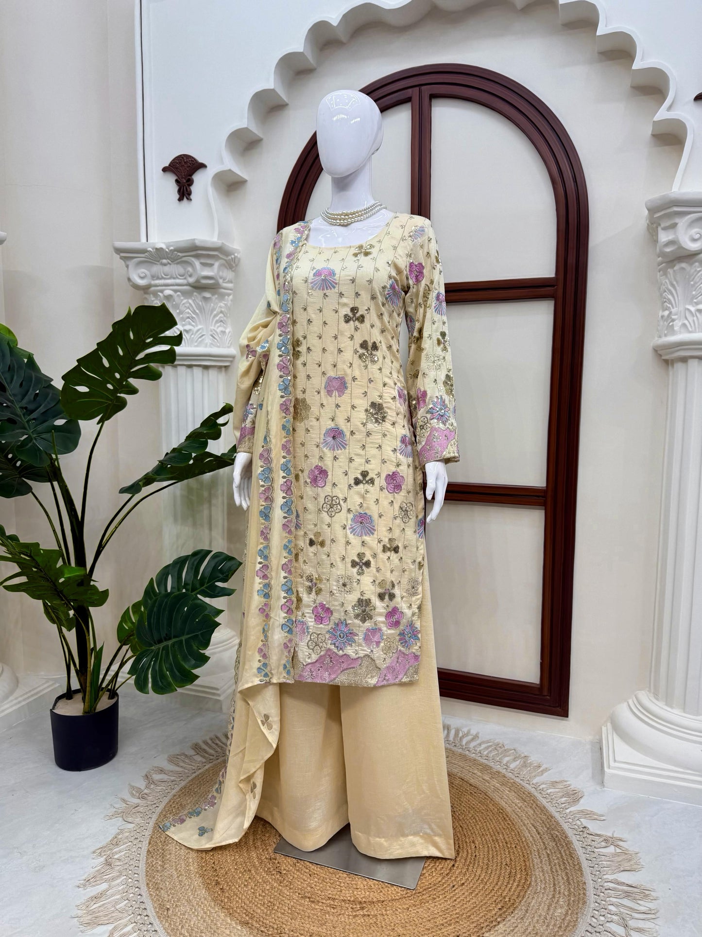 Silk Grace Plazo Set – Thread & Sequence Designer Wear