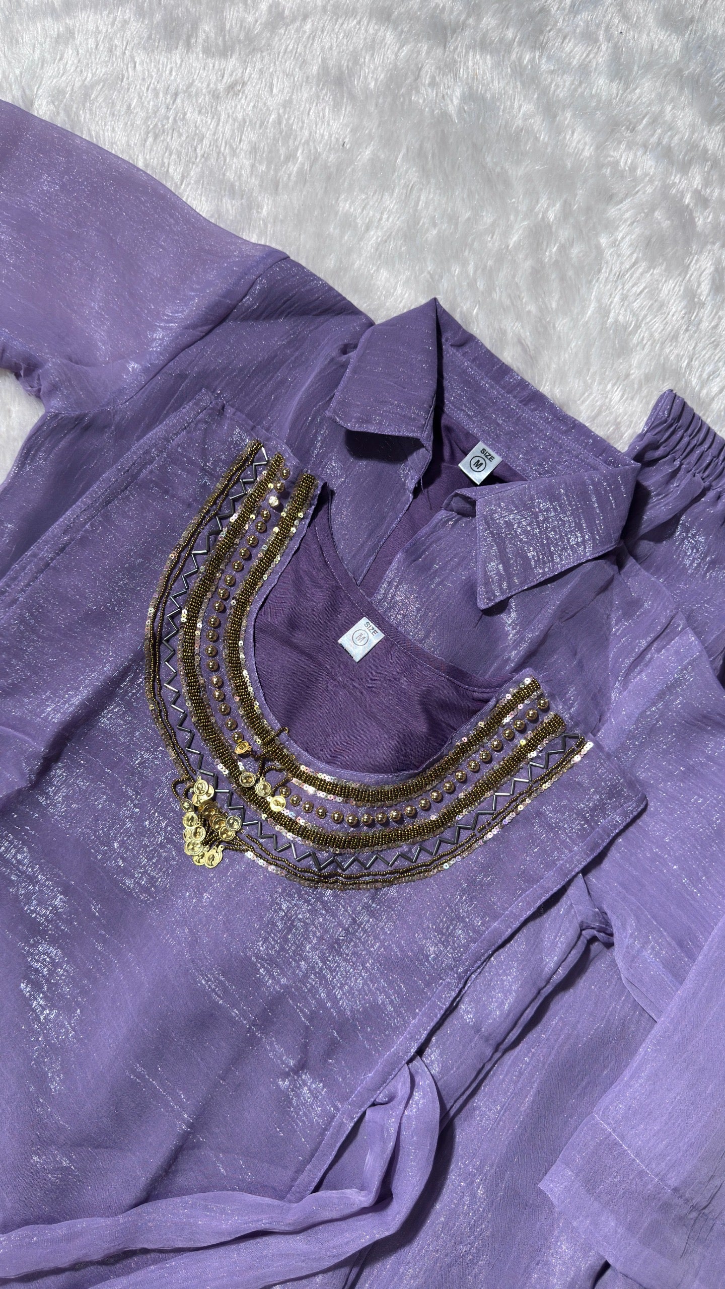 Premium Crunchy Silk Co-Ord Set With Shirt & Plazzo
