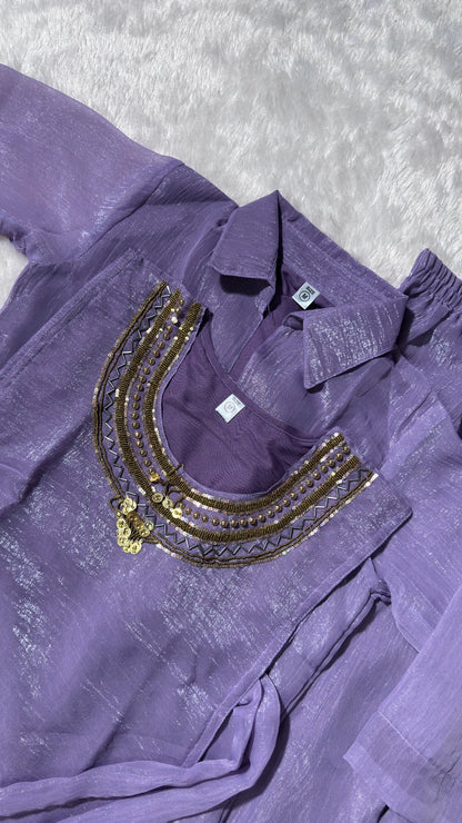 Premium Crunchy Silk Co-Ord Set With Shirt & Plazzo