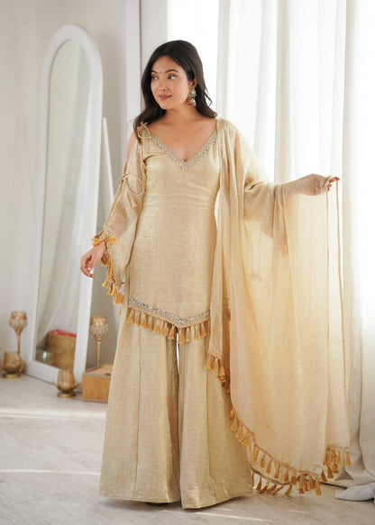 Premium Doremon Crush Mirror Work Top Palazzo Set With Dupatta