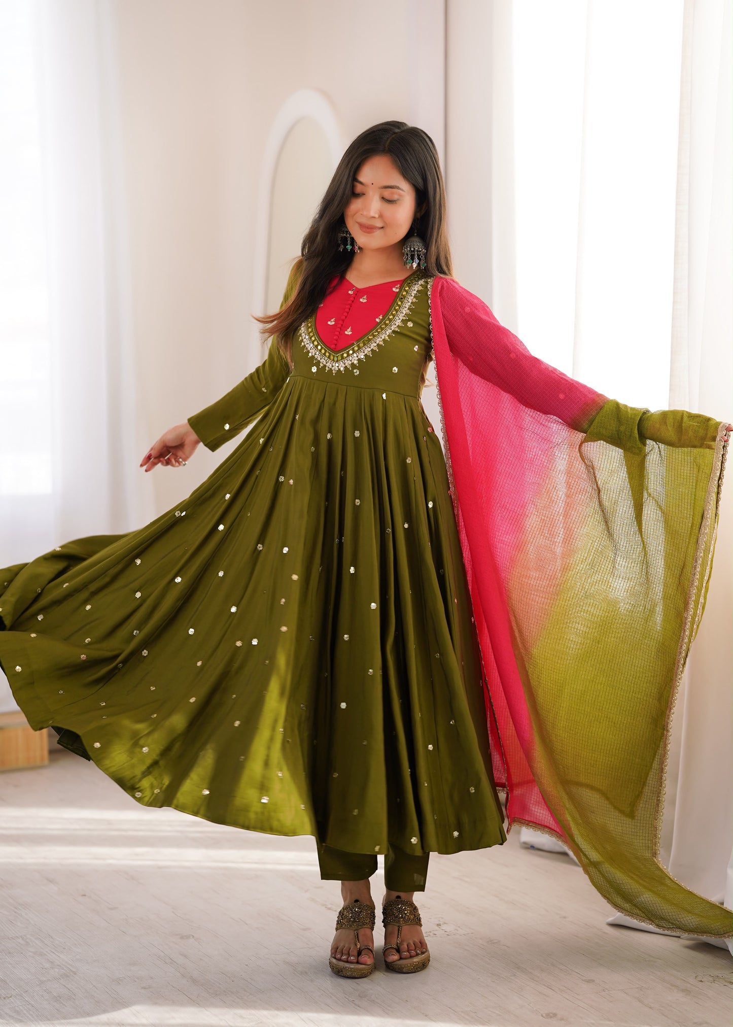 Roman Silk Anarkali, Bottom & Dupatta Set