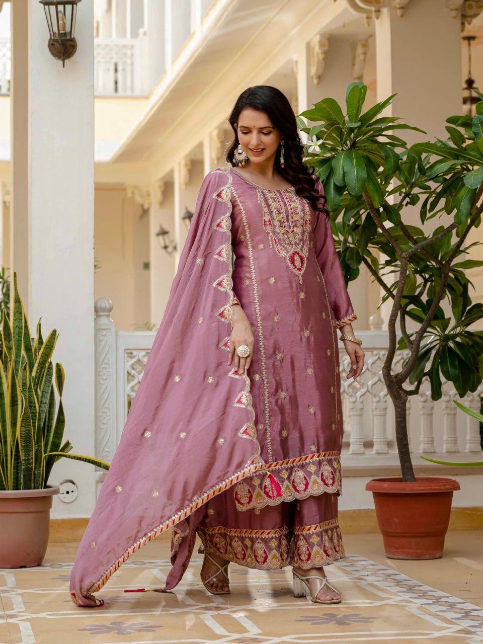Kurti & Plazzo Set With Dupatta