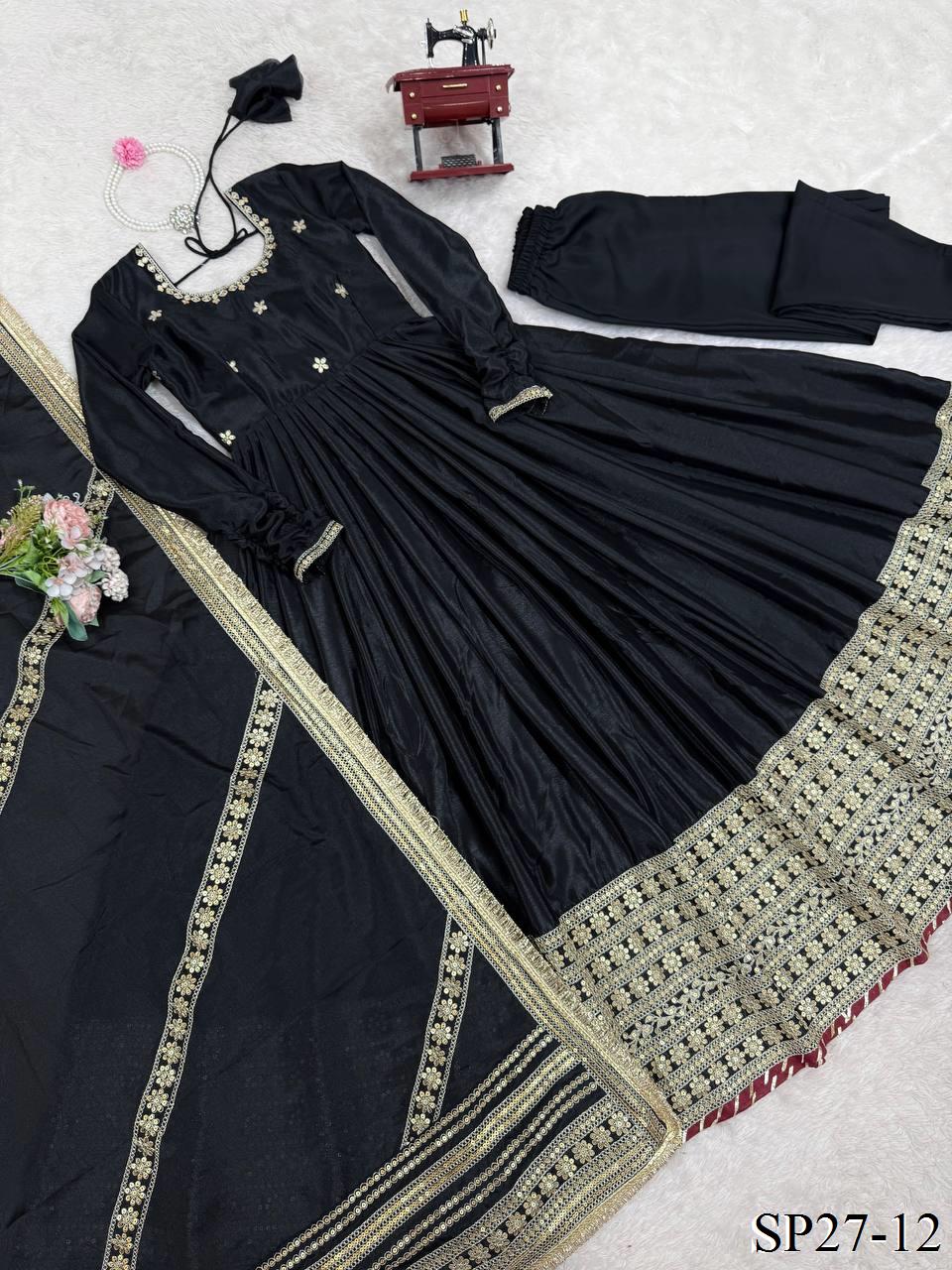 Chinnon Silk Flared Gown Set