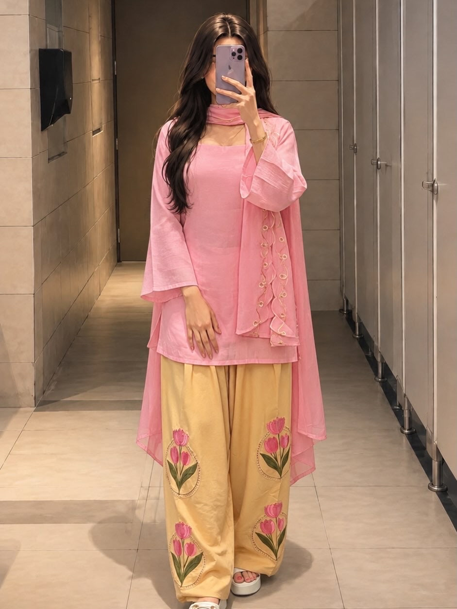 Designer Party Wear Top With Farshi Salwar Set