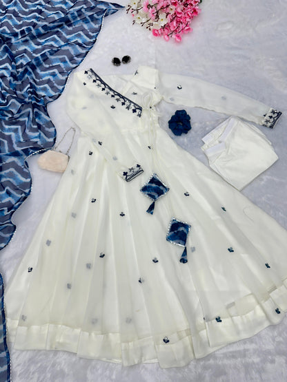 Premium Embroidered Butta Anarkali Suit Set With Printed Georgette Dupatta