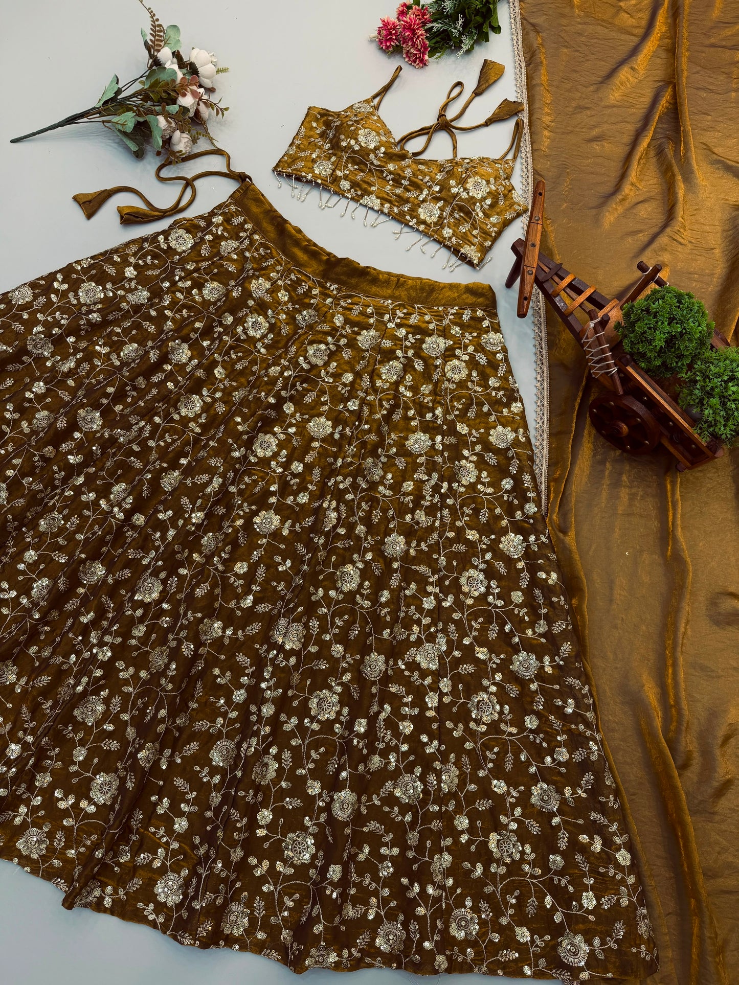 Embroidered Sequence Lehenga Collection  With Three Piece Set