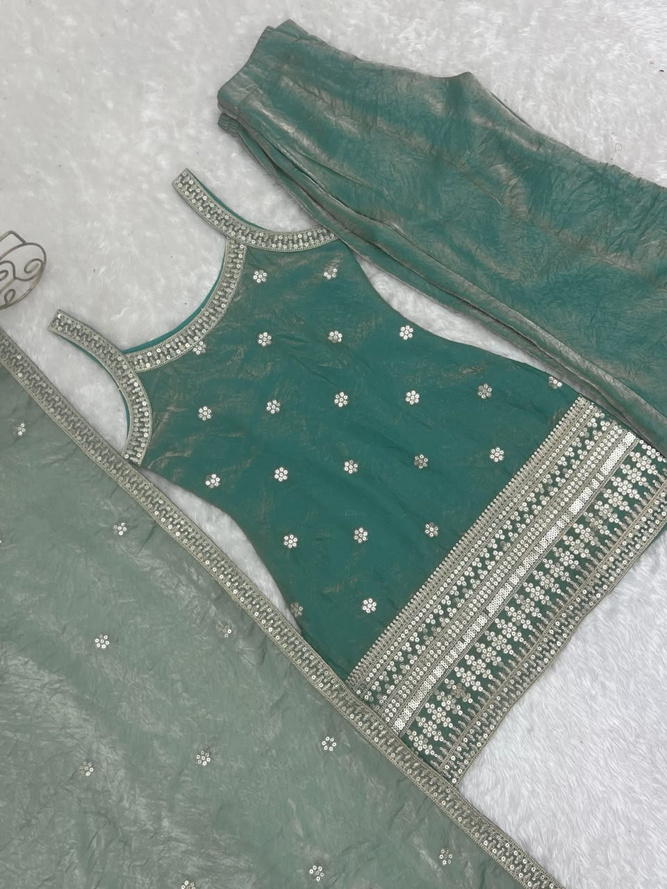 Premium Frendy Silk Embroidered Bell Bottom Suit Set With Dupatta