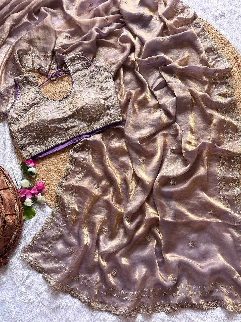 Beautiful Sequence work  Soft Fandy Silk  along with Full Stitched Blouse