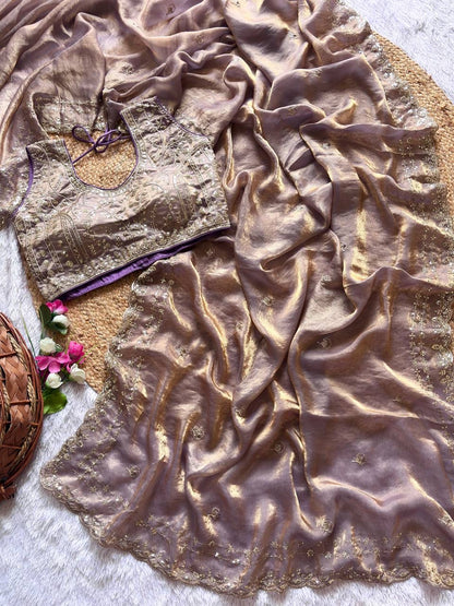 Beautiful Sequence work  Soft Fandy Silk  along with Full Stitched Blouse