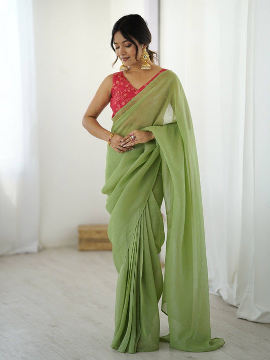 Premium Sparkle Silk Ready-to-Wear Saree With Heavy Banarasi Silk Blouse