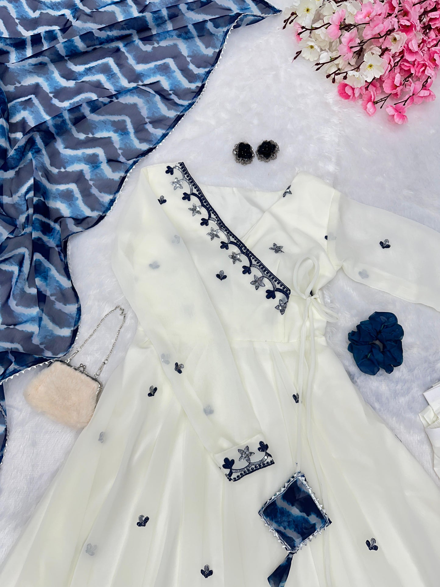 Premium Embroidered Butta Anarkali Suit Set With Printed Georgette Dupatta