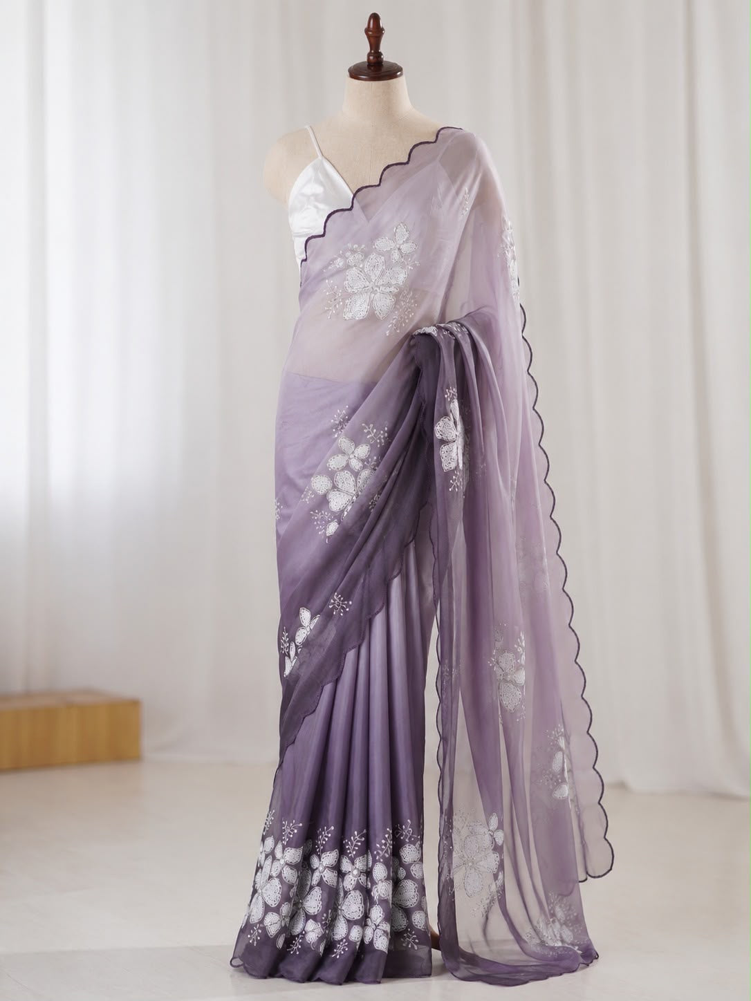 Premium Zimi Chu Sequence Work Saree With Satin Silk Blouse