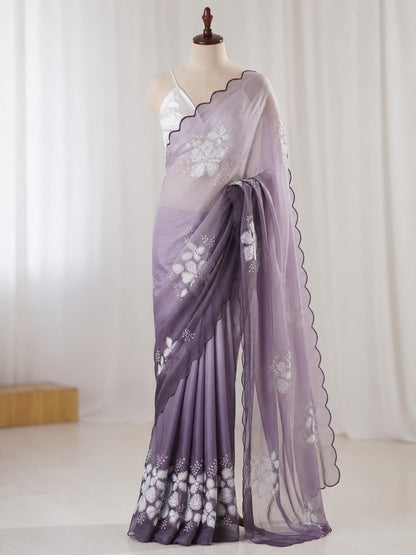 Premium Zimi Chu Sequence Work Saree With Satin Silk Blouse
