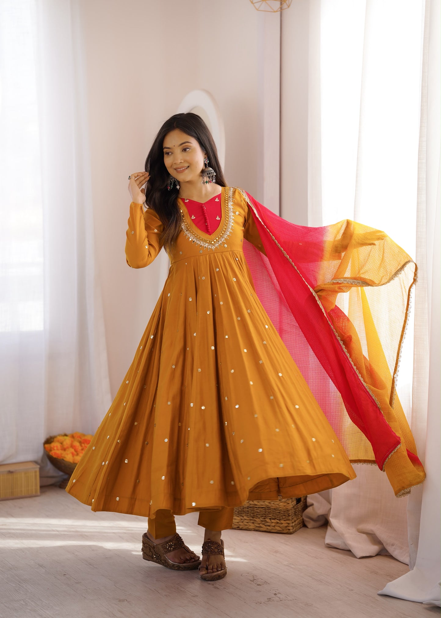 Roman Silk Anarkali, Bottom & Dupatta Set