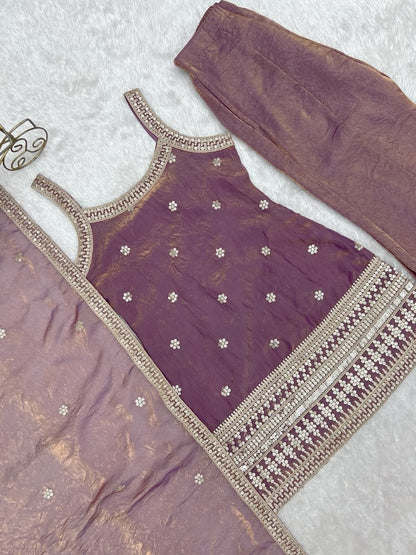 Premium Frendy Silk Embroidered Bell Bottom Suit Set With Dupatta