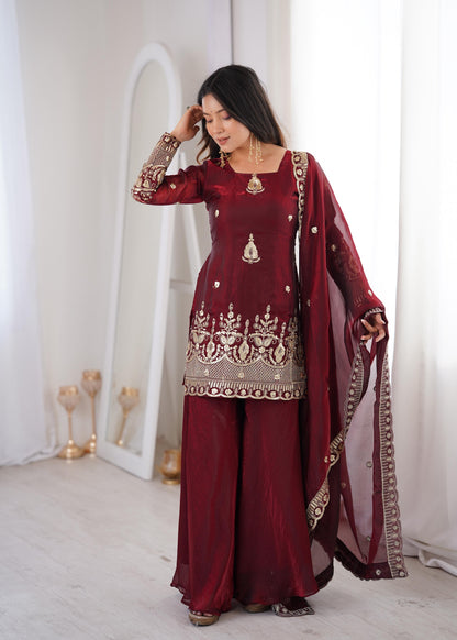 Fendy Silk corset back sharara set