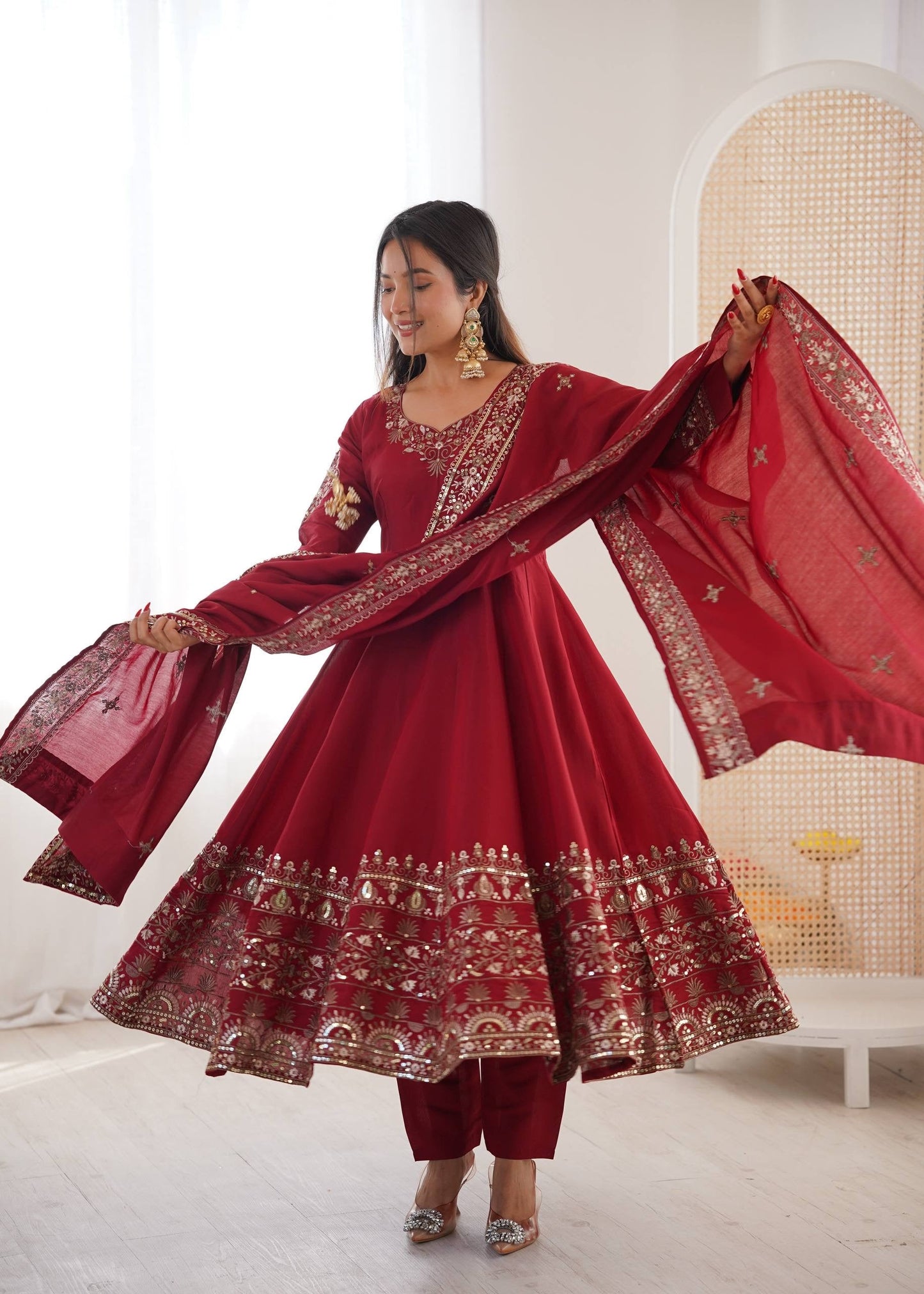 Elegant Embroidered Sequence Designer Anarkali 3-Piece Set