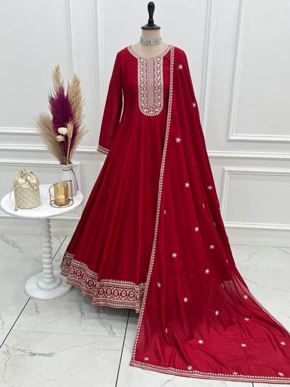 Vichitra Silk Anarkali Gown & Dupatta Set