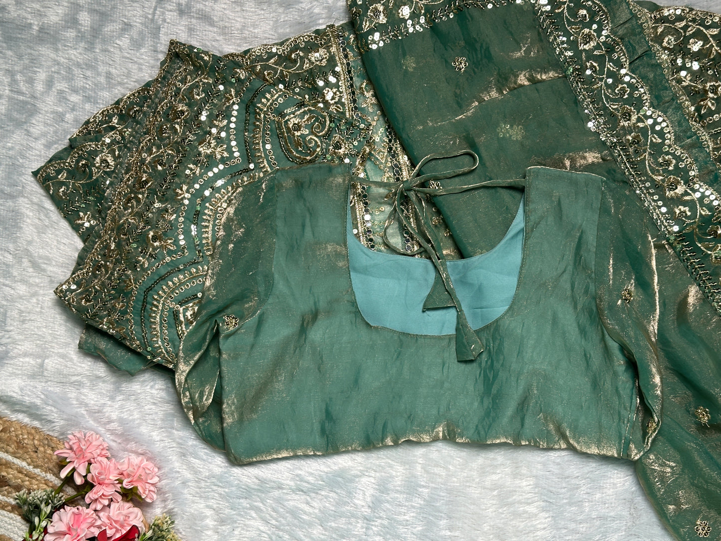 Fendy Satin Silk Gown Sharara Set with Mirror Work
