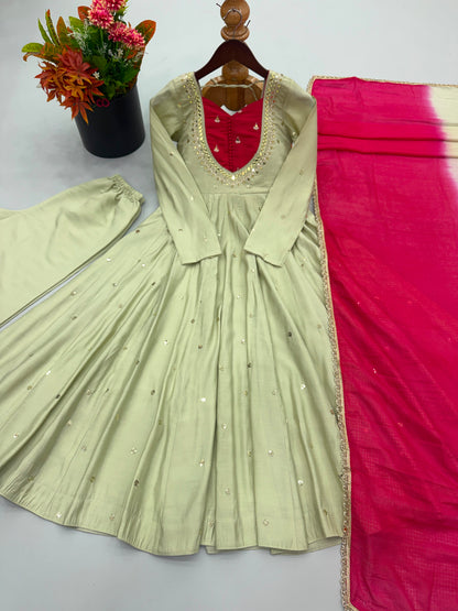 Roman Silk Anarkali, Bottom & Dupatta Set