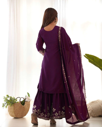 Chinon Silk Top, Sharara & Dupatta Set