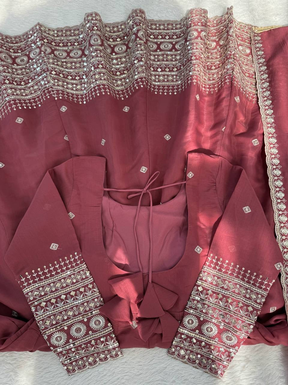 Mul Chanderi Silk Gown, Pant & Dupatta Set