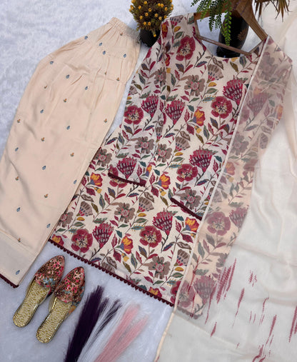 Cambric Cotton Top, Farshi Pant & Dupatta Set