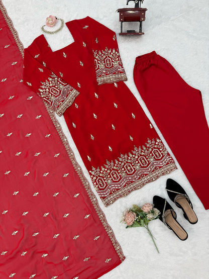 Premium Faux Georgette Beads Sequence Thread Work Suit Set With Dupatta