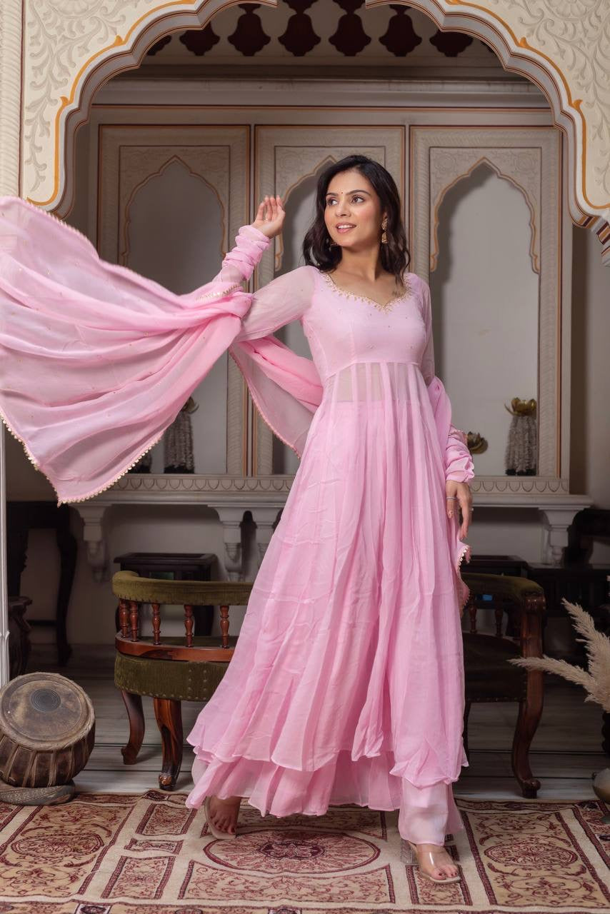 Premium Faux Georgette Handwork Anarkali Set With Dupatta