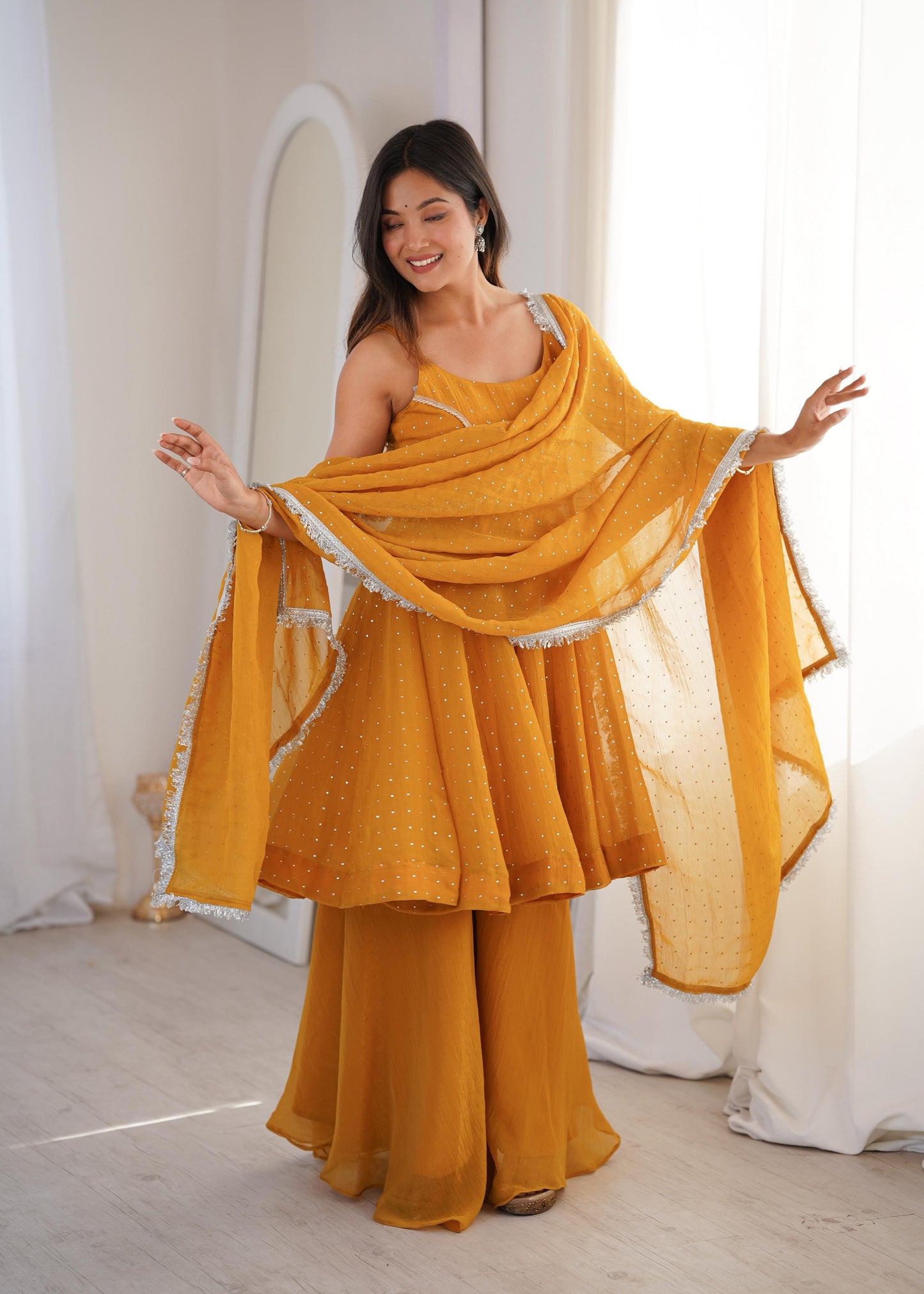 Crunchy Silk Top Plazzo Set