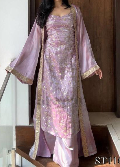 Premium Jimmy Silk Embroidered Kurti Palazzo Set With Koti