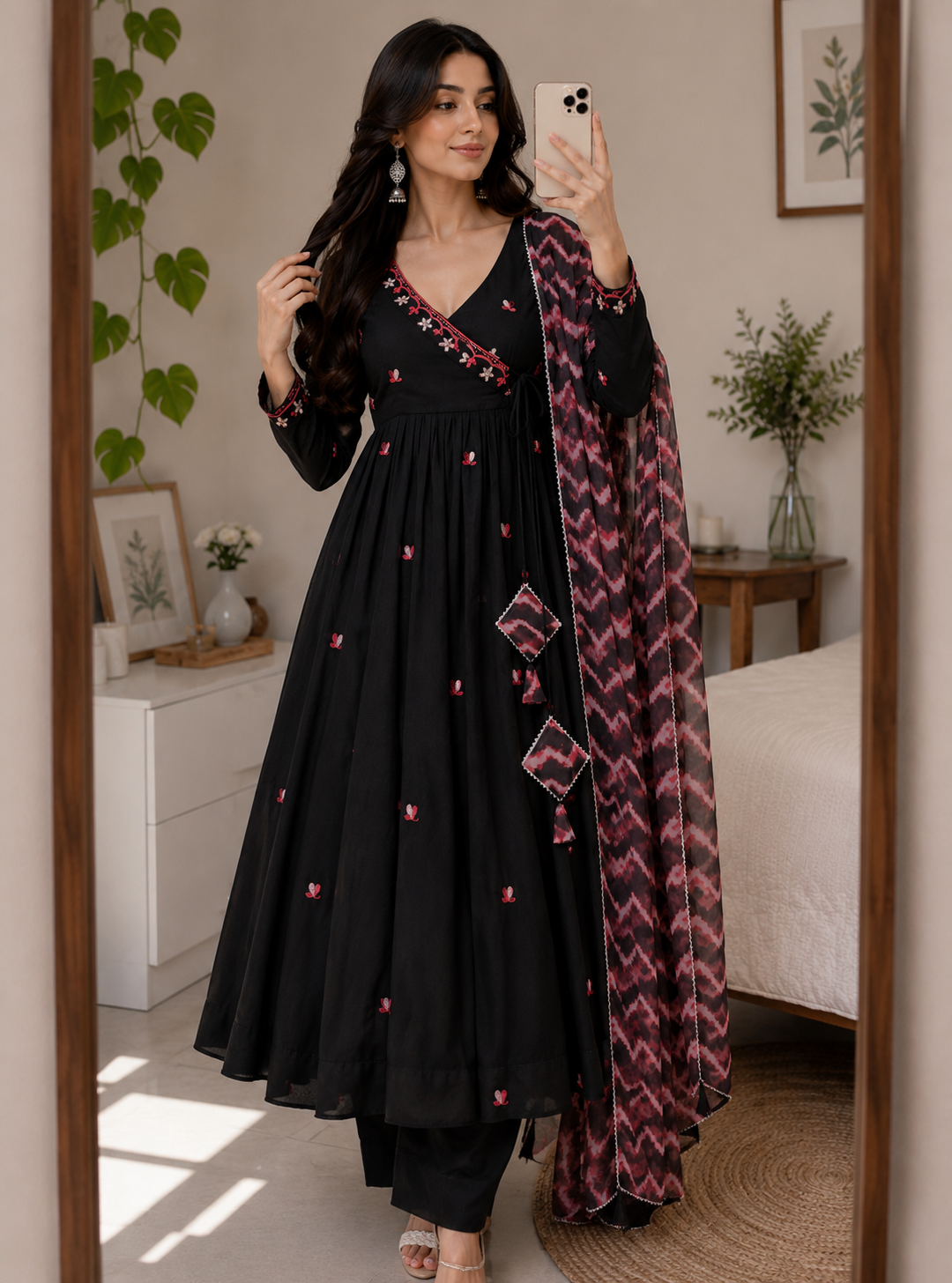 Premium Embroidered Butta Anarkali Suit Set With Printed Georgette Dupatta