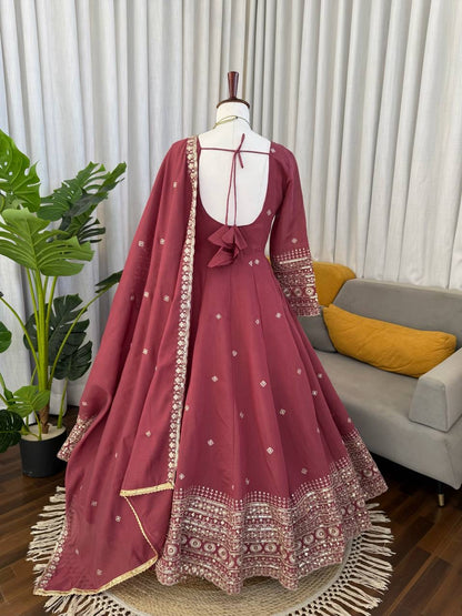 Mul Chanderi Silk Gown, Pant & Dupatta Set