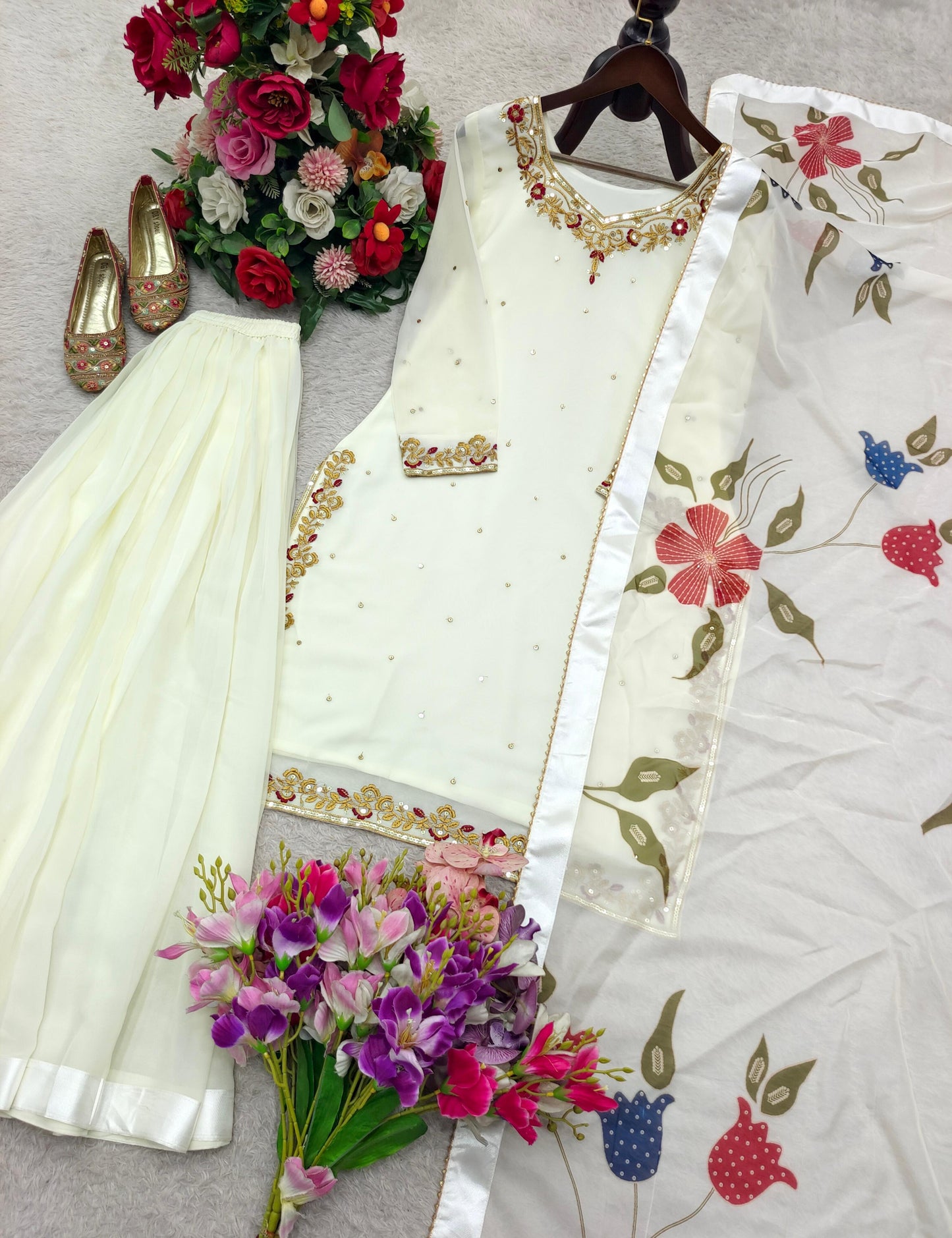 Trending Fox-Georgette Top& Sharara &Dupatta