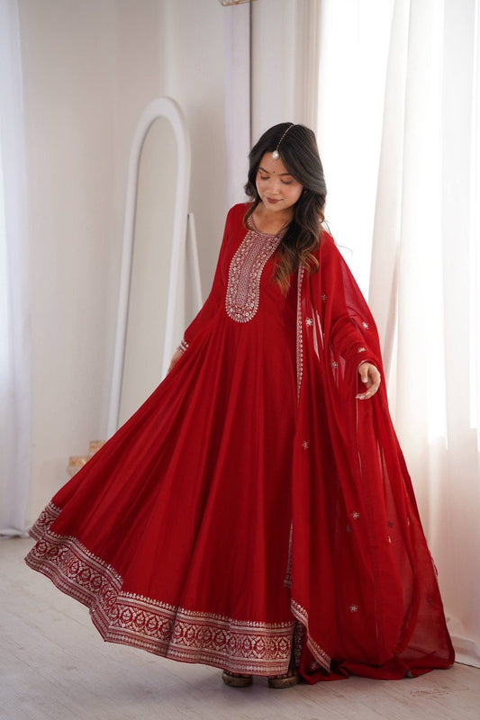 Vichitra Silk Anarkali Gown & Dupatta Set