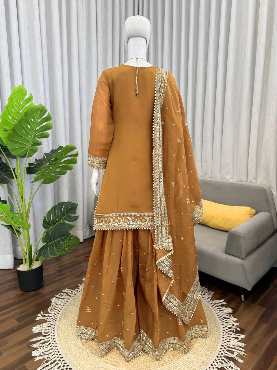 Mul Chanderi Top, Plazzo & Dupatta Set